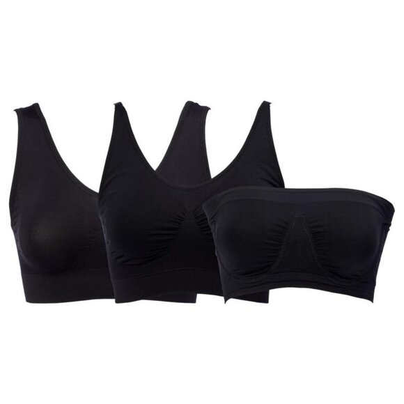 Rhonda Shear 3 Pk Best of Ahh Bra Size Medium Black Seamless Stretch Comfy 229.2 - Picture 1 of 8